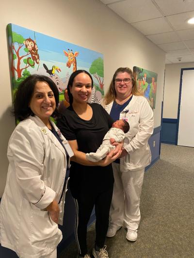  First patient of the St. Anne Outpatient Lactation Clinic Yilda Stahl Sanchez and baby boy Sebastain