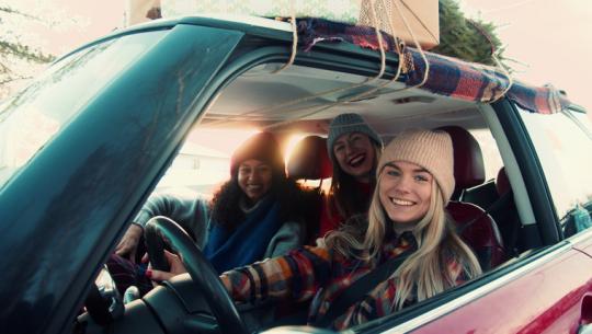 three women in car