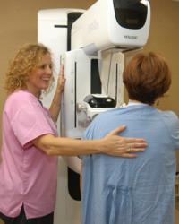 patient getting mammography