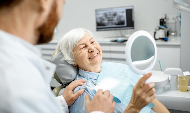 Woman smiling in dentist office